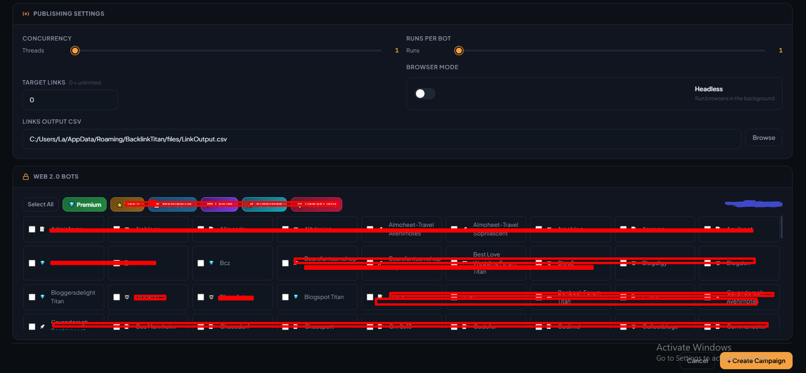 Web 2.0 content source selection — Manual, Bucket, or AI mode