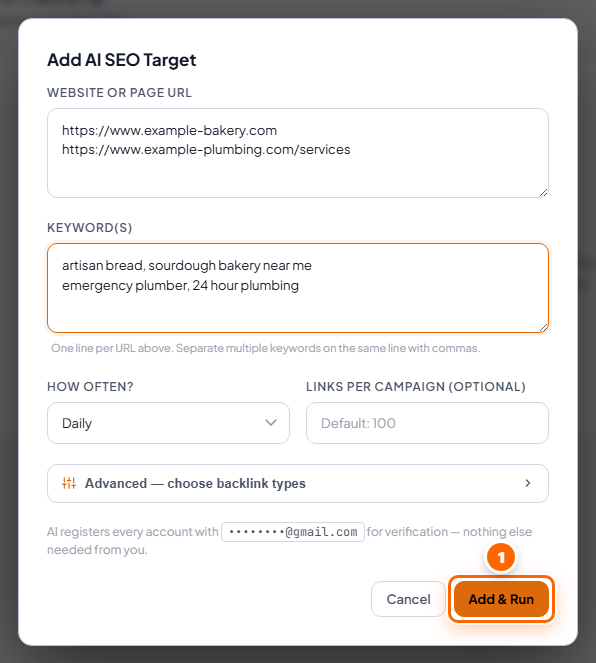 Add and Run button
