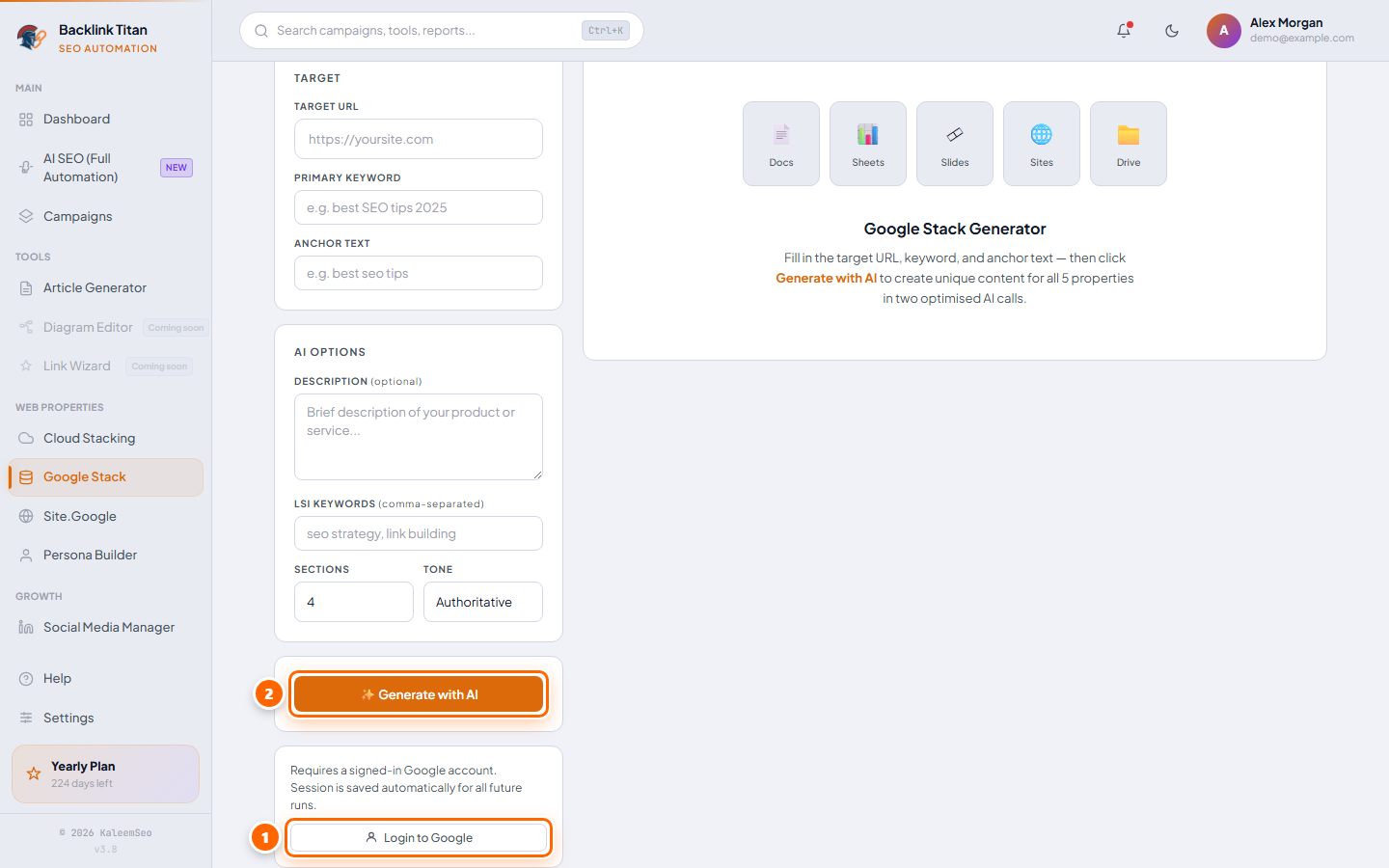 Login to Google and Generate with AI buttons