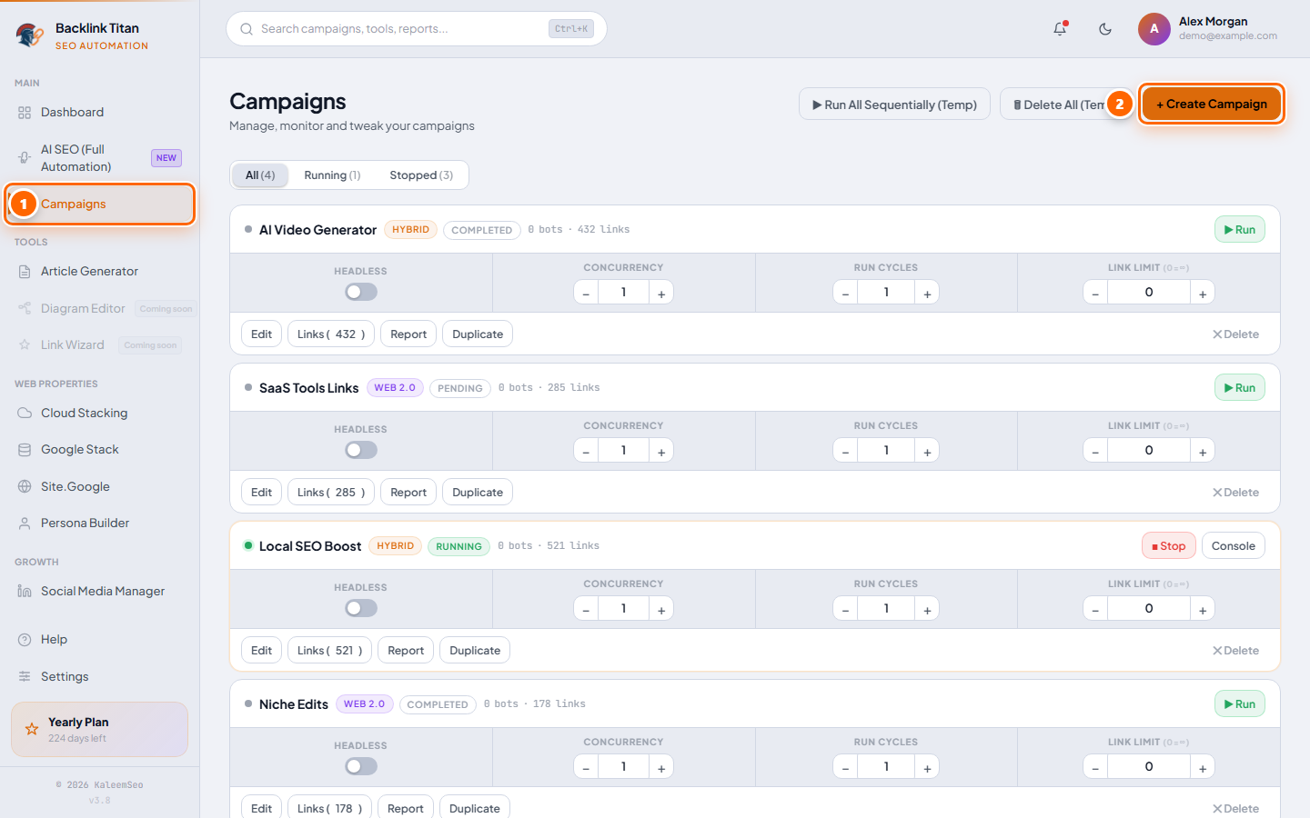 Campaigns page