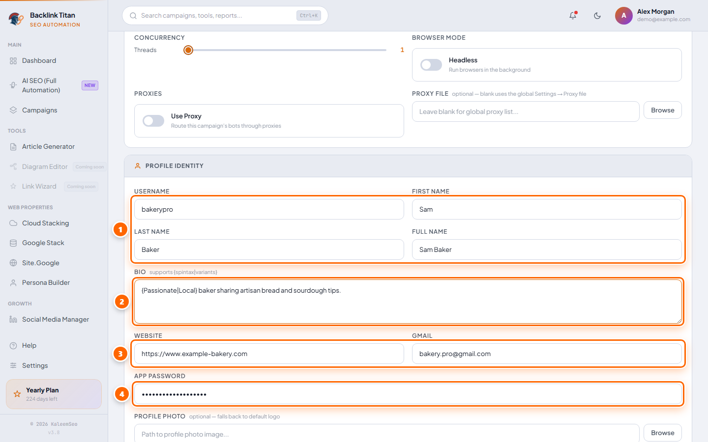 Profile identity fields
