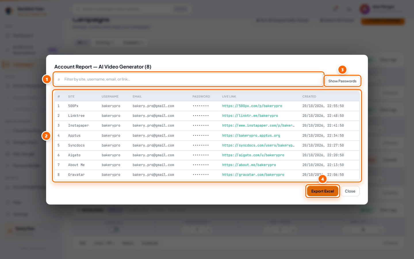 Created accounts report