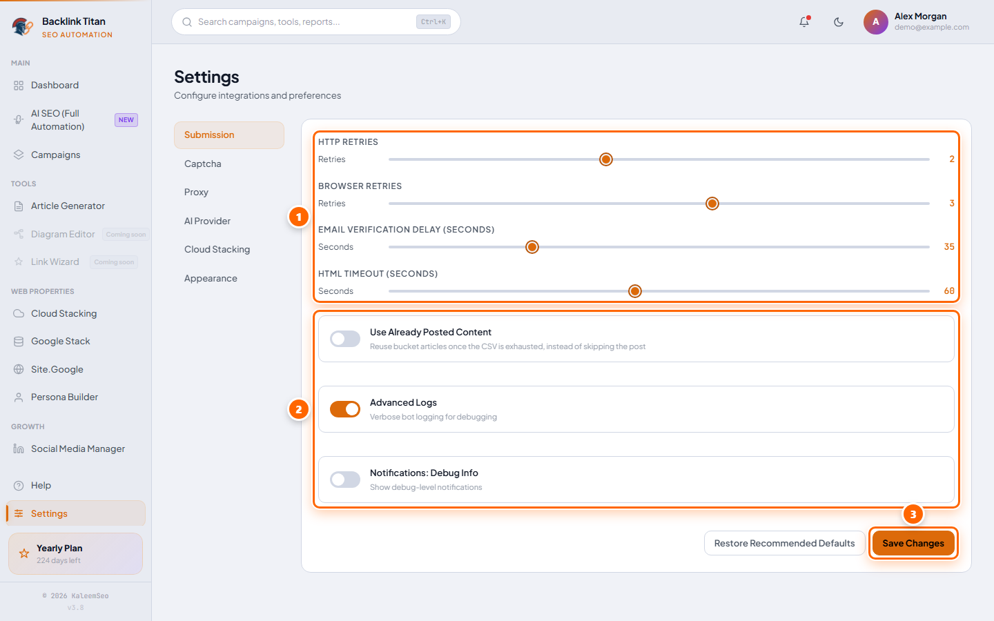 Submission settings