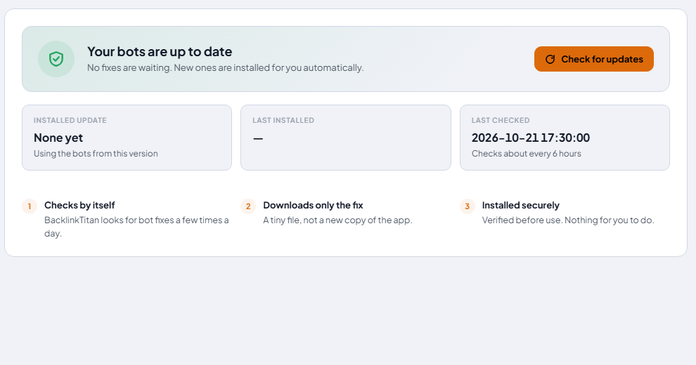 Bot Updates settings