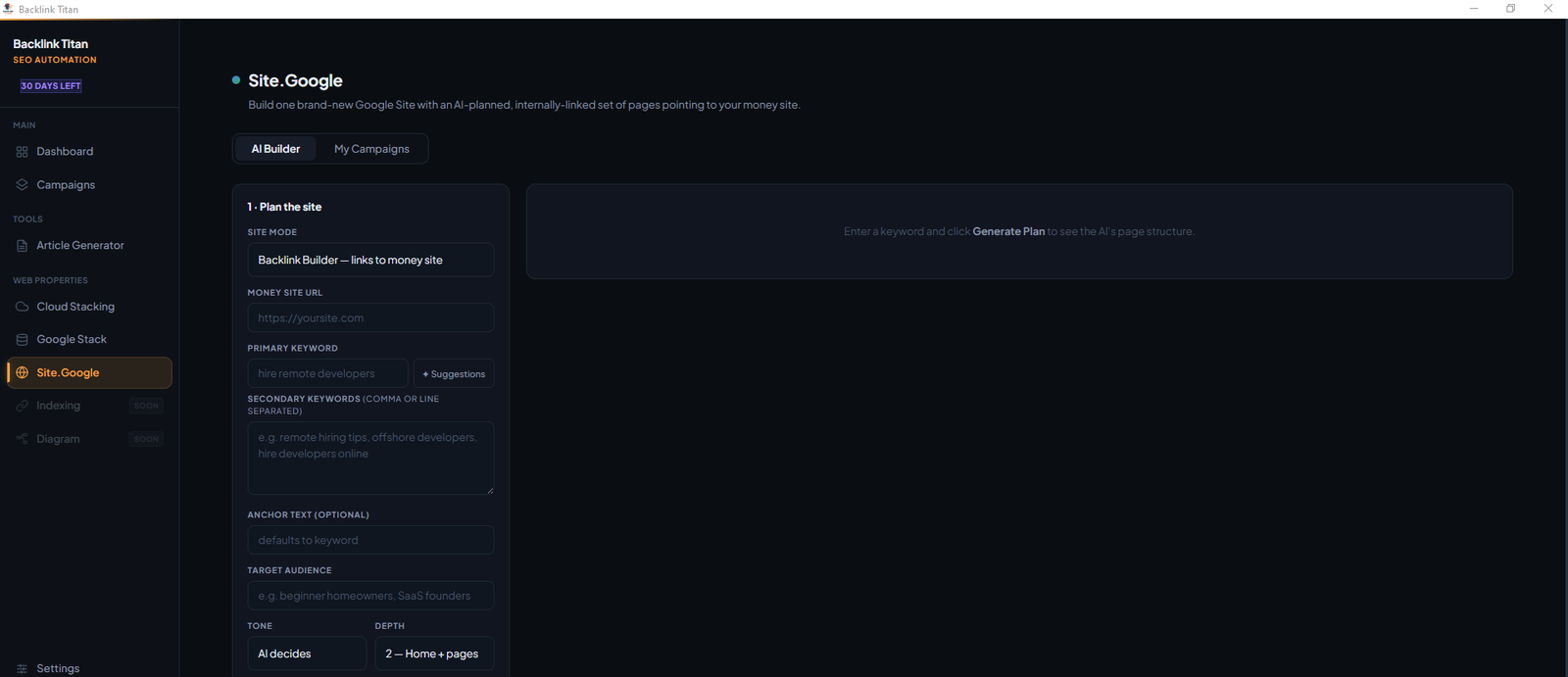 Site.Google Builder — AI-planned multi-page Google Site