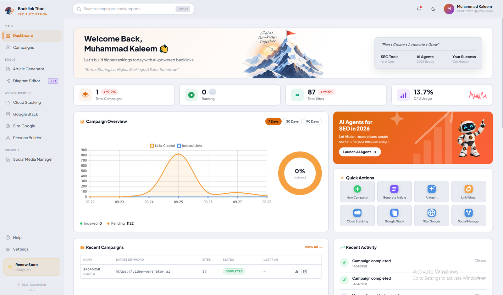 BacklinkTitan dashboard